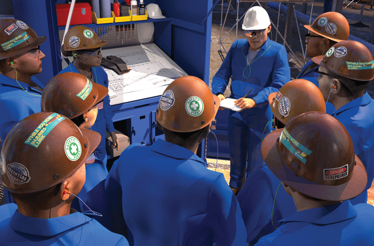 Illustration graphic of a workers discussing safety controls