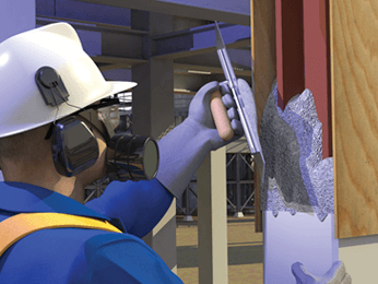 Illustration graphic of a worker providing fireproofing services